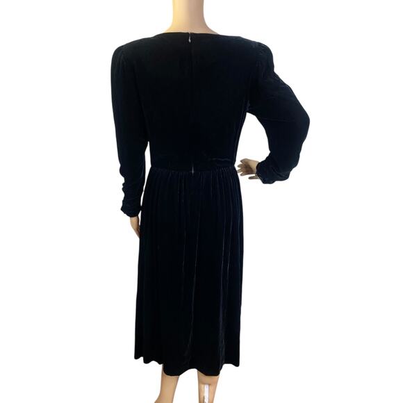 Vtg 80s Joanie Char Black Velvet Basque Waist Gothic Midi Dress SZ 8 - Picture 7 of 10